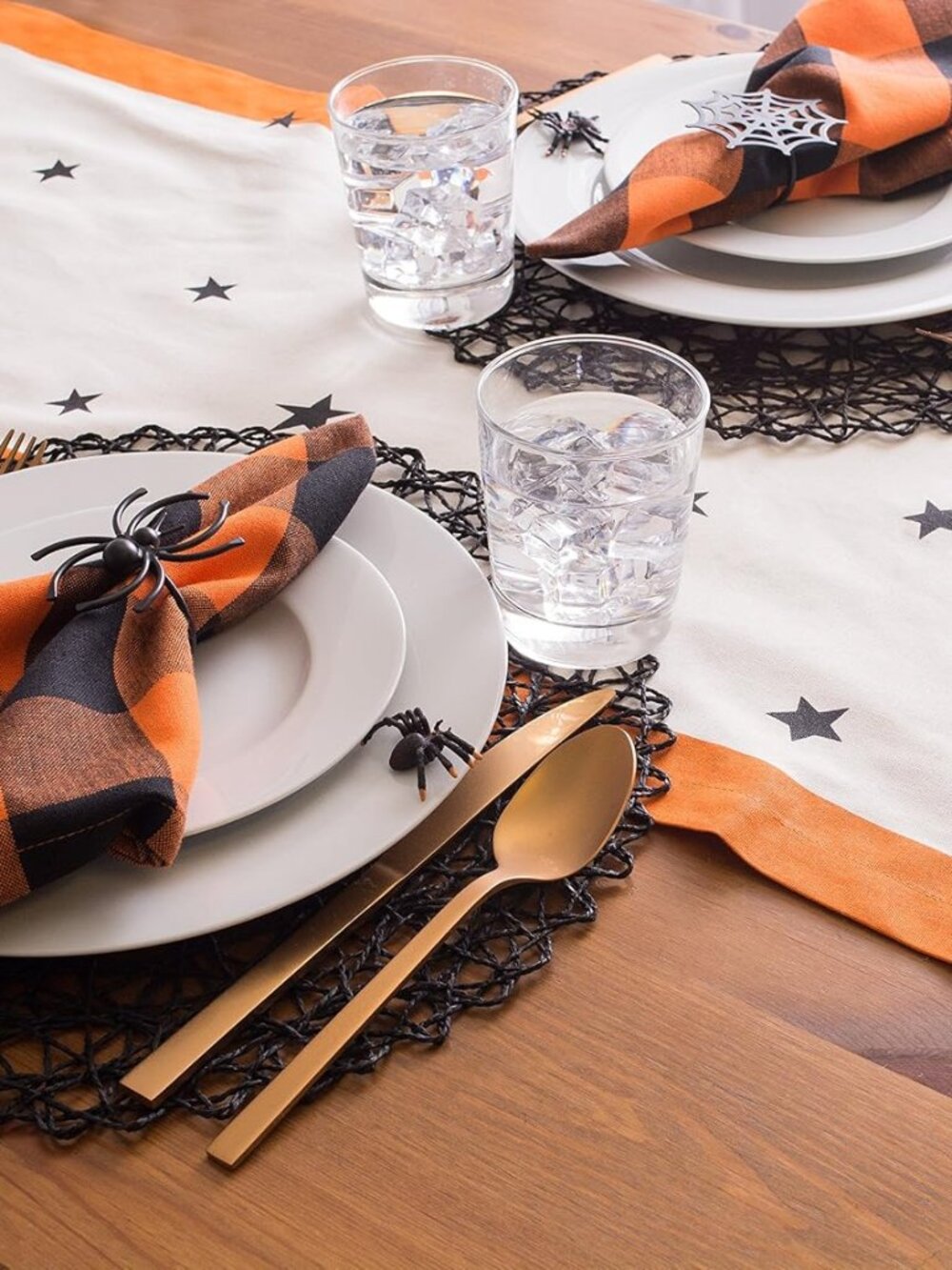 DII Halloween Tabletop Collection Bold Black Stars/Spooky Spider Orange Bor - Picture 5 of 7